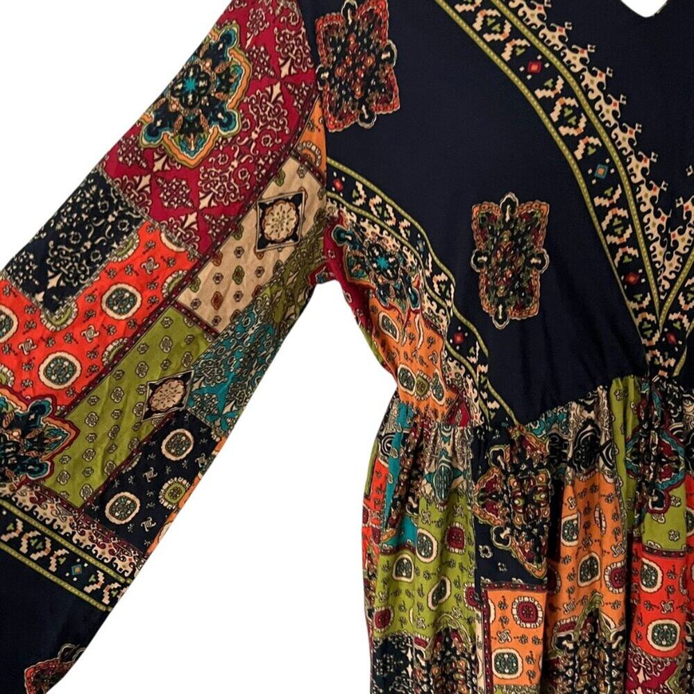 Boho Dress XL Long Sleeve Patchwork Vintage Style Spring 14 Dress XXL retro 0X